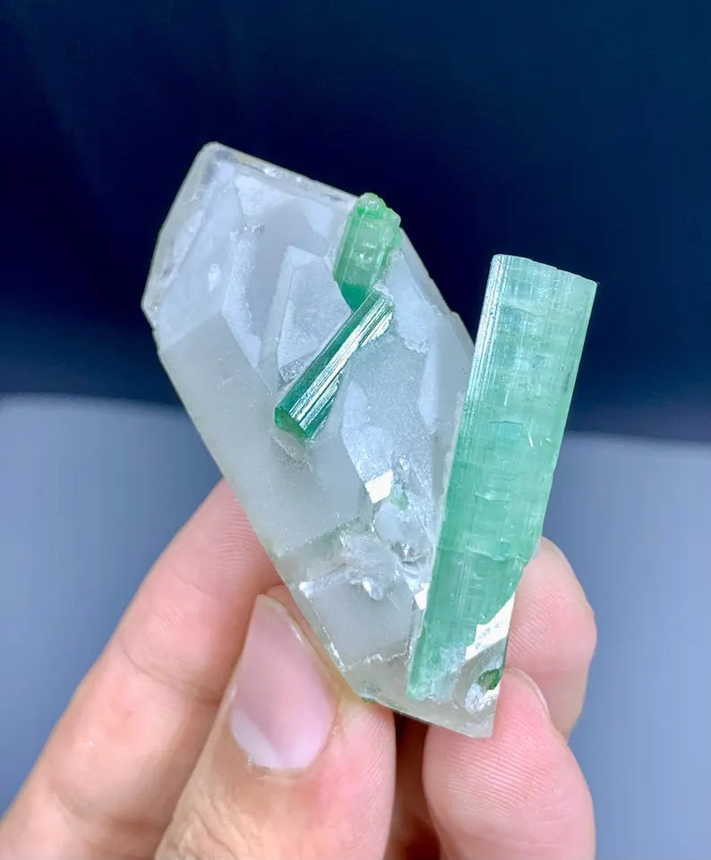 Green Tourmaline Crystals on Quartz from Afghanistan - 38 Gram