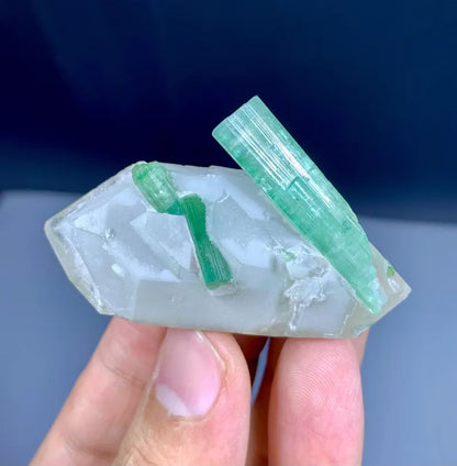 Green Tourmaline Crystals on Quartz from Afghanistan - 38 Gram