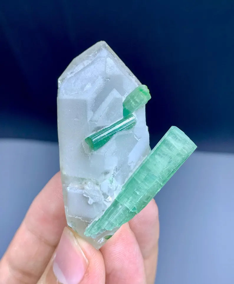 Green Tourmaline Crystals on Quartz from Afghanistan - 38 Gram