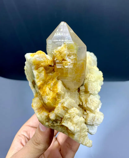 Yellow Lemurian Quartz on Feldspar - 703 Grams