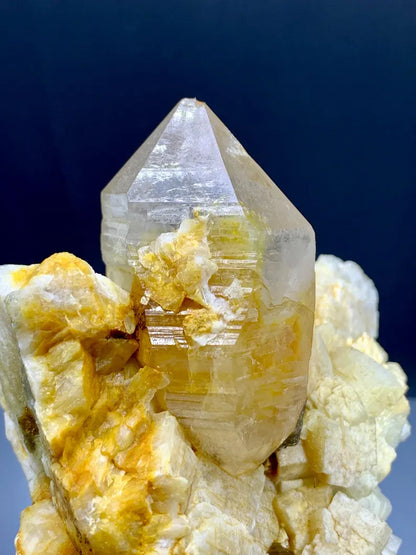 Yellow Lemurian Quartz on Feldspar - 703 Grams