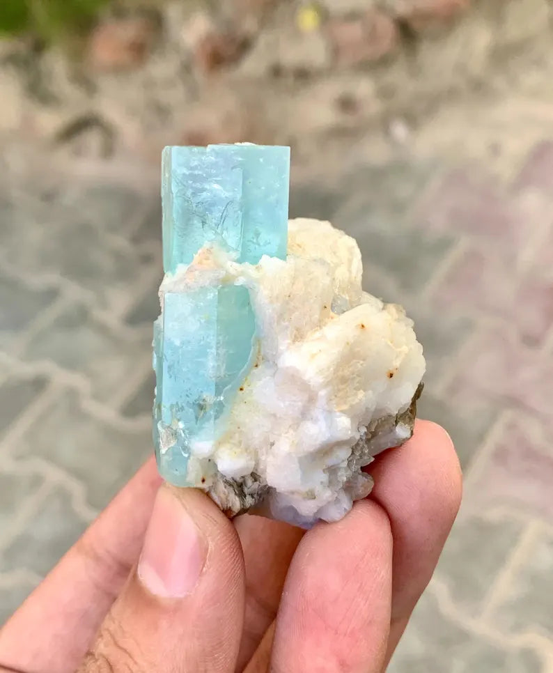 Sky Blue Aquamarine on Albite from Pakistan - 68 Gram