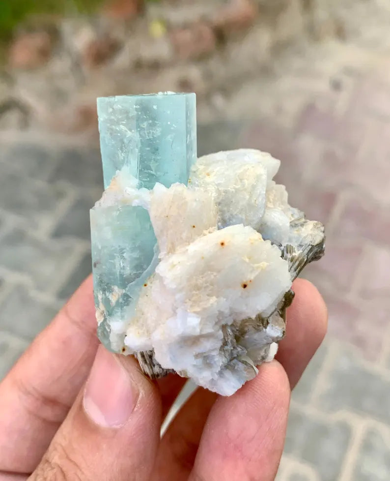 Sky Blue Aquamarine on Albite from Pakistan - 68 Gram