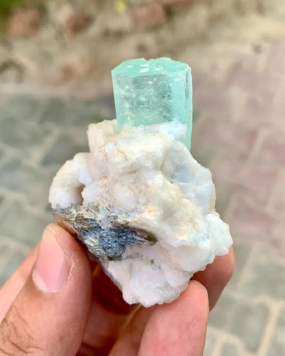 Sky Blue Aquamarine on Albite from Pakistan - 68 Gram