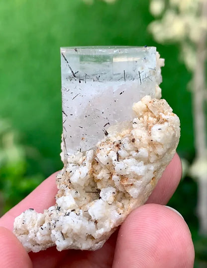 Bicolor Aquamorganite Crystal with Tourmalines and Feldspar from Pakistan - 20 Gram