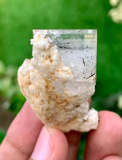 Bicolor Aquamorganite Crystal with Tourmalines and Feldspar from Pakistan - 20 Gram