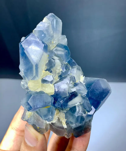 Blue Celestine Crystals Cluster with Calcite from Afghanistan - 375 Gram