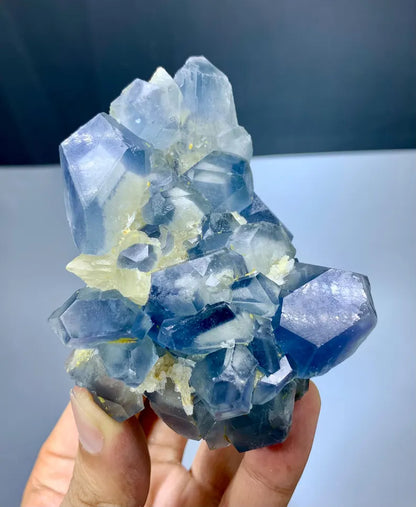 Blue Celestine Crystals Cluster with Calcite from Afghanistan - 375 Gram