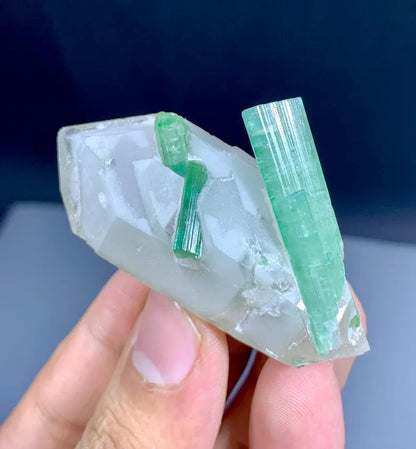 Green Tourmaline Crystals on Quartz from Afghanistan - 38 Gram