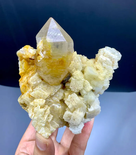 Yellow Lemurian Quartz on Feldspar - 703 Grams