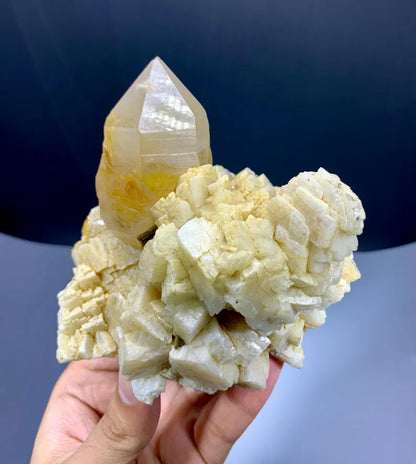 Yellow Lemurian Quartz on Feldspar - 703 Grams