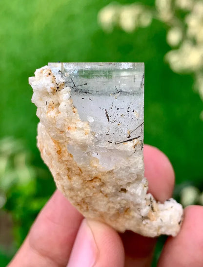 Bicolor Aquamorganite Crystal with Tourmalines and Feldspar from Pakistan - 20 Gram