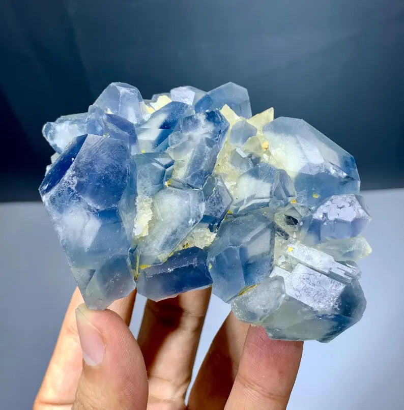 Blue Celestine Crystals Cluster with Calcite from Afghanistan - 375 Gram