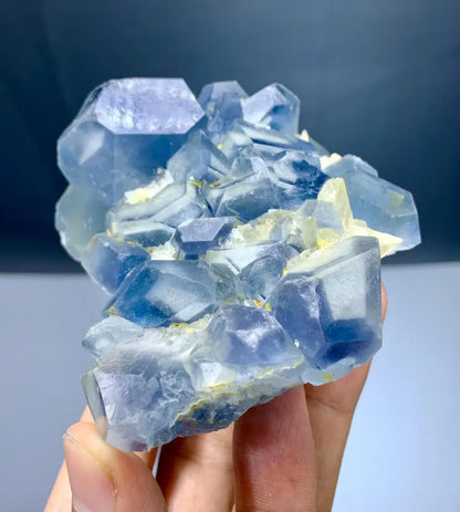 Blue Celestine Crystals Cluster with Calcite from Afghanistan - 375 Gram
