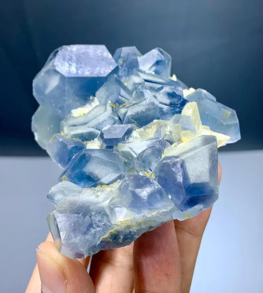 Blue Celestine Crystals Cluster with Calcite from Afghanistan - 375 Gram