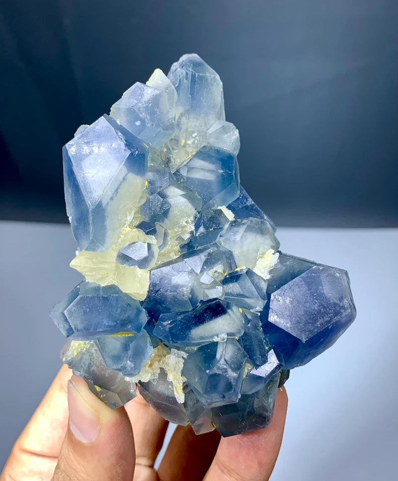 Blue Celestine Crystals Cluster with Calcite from Afghanistan - 375 Gram