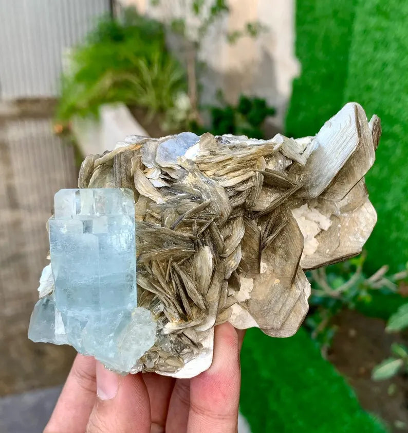 Sky Blue Aquamarine Crystal on Mica from Pakistan - 340 Grams