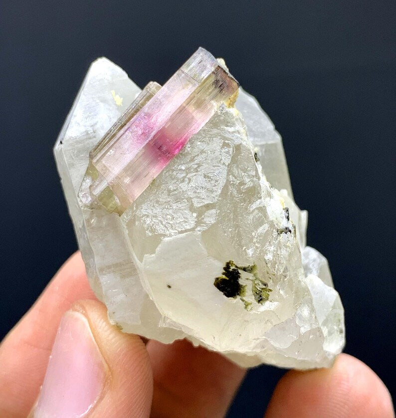 Bicolor Tourmaline Crystals on Quartz from Afghanistan - 36 Gram