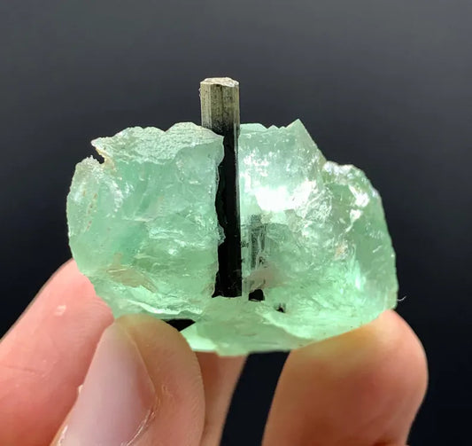 Green Cap Tourmaline on Green Fluorite from Pakistan - 23 Gram