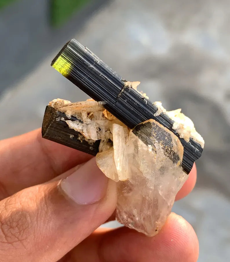 Green Cap Tourmaline Crystals with Quartz and Albite from Pakistan - 95.00 Carats