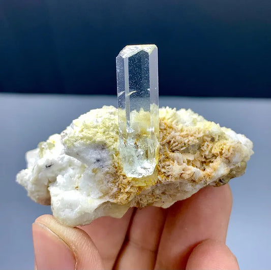 Blue Aquamarine Crystal on Albite from Pakistan - 61 Gram