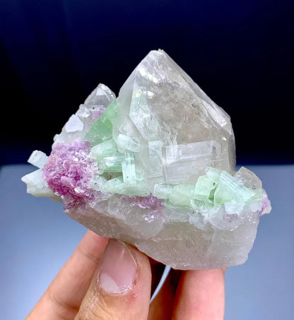 Green Tourmalines with Pink Lepidolite on Quartz from Afghanistan - 195 Gram