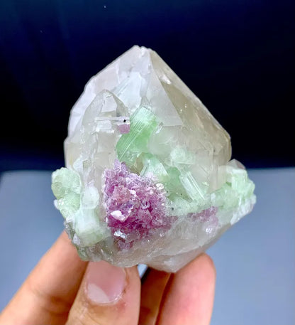 Green Tourmalines with Pink Lepidolite on Quartz from Afghanistan - 195 Gram
