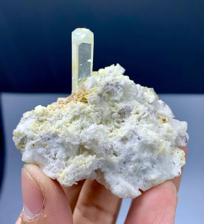 Blue Aquamarine Crystal on Albite from Pakistan - 61 Gram