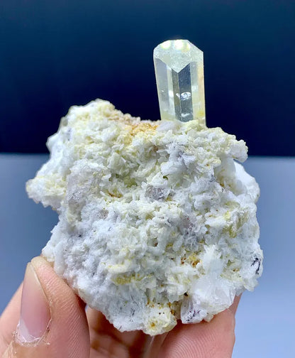 Blue Aquamarine Crystal on Albite from Pakistan - 61 Gram