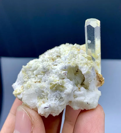 Blue Aquamarine Crystal on Albite from Pakistan - 61 Gram