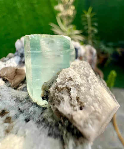 Blue Aquamarine Crystal with QUartz and Albite from Pakistan - 178 Gram