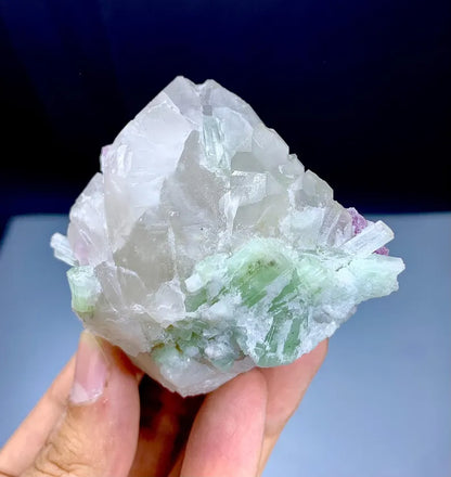 Green Tourmalines with Pink Lepidolite on Quartz from Afghanistan - 195 Gram