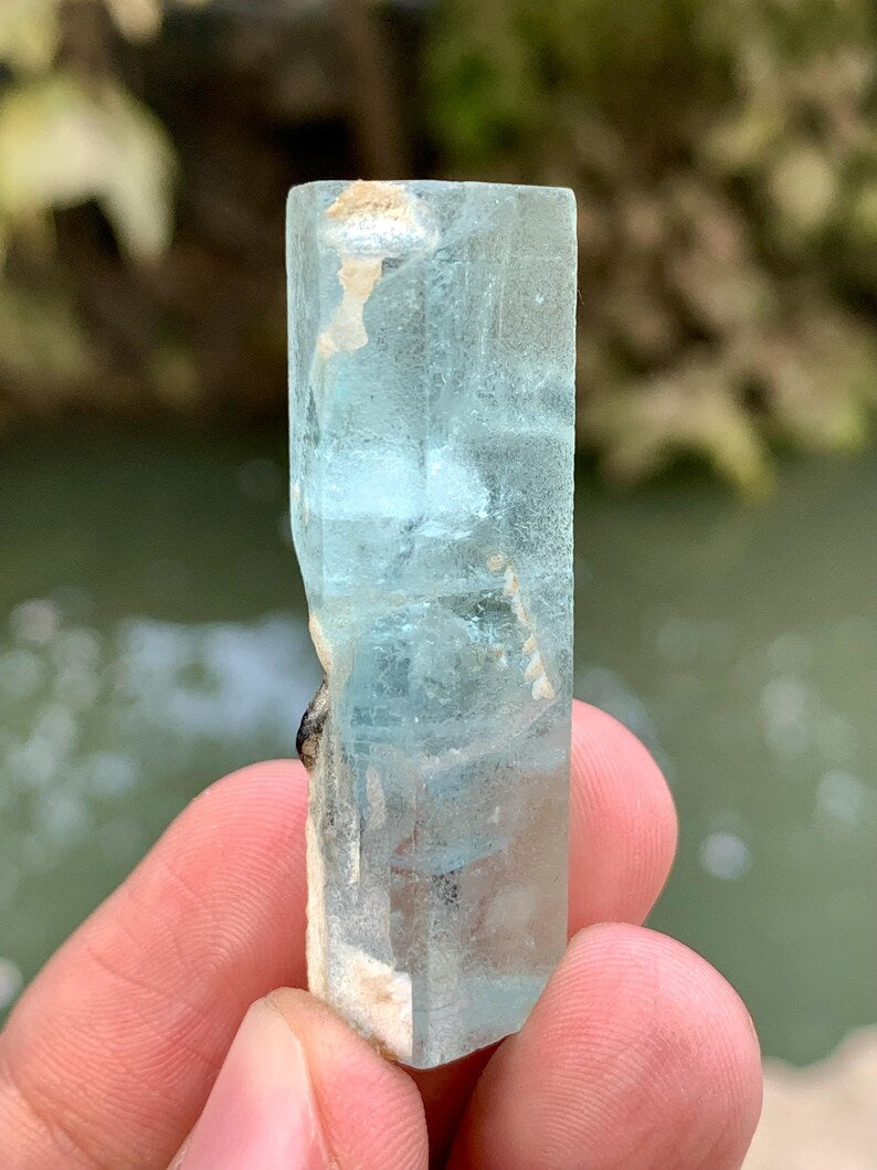 Natural Terminated Blue Aquamarine Crystal with Tourmaline from Pakistan - 17 Gram
