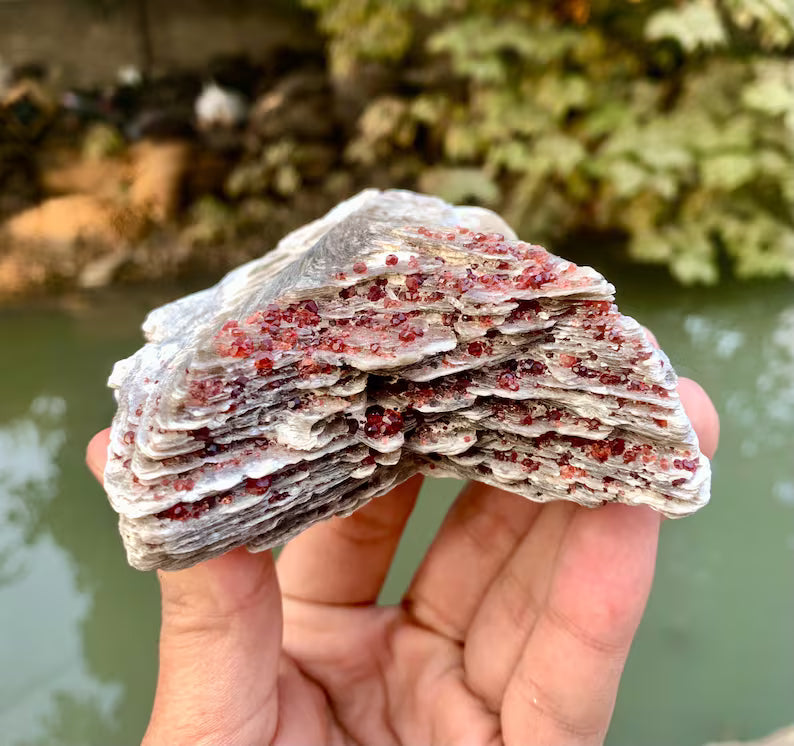 Red Spessartite Garnet Crystals on Mica from Pakistan - 250 Gram