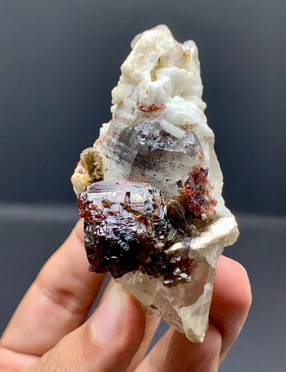 Red Spessartite Garnet Crystals with Albite and Quartz from Pakistan - 110 Gram