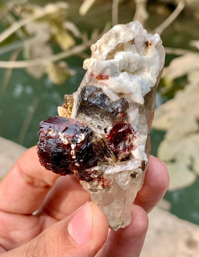 Red Spessartite Garnet Crystals with Albite and Quartz from Pakistan - 110 Gram