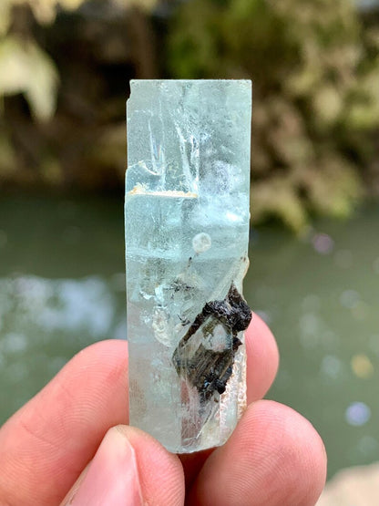 Natural Terminated Blue Aquamarine Crystal with Tourmaline from Pakistan - 17 Gram