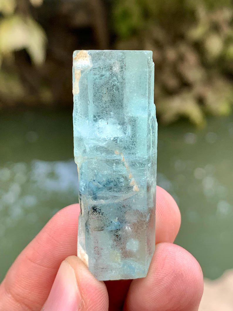 Natural Terminated Blue Aquamarine Crystal with Tourmaline from Pakistan - 17 Gram