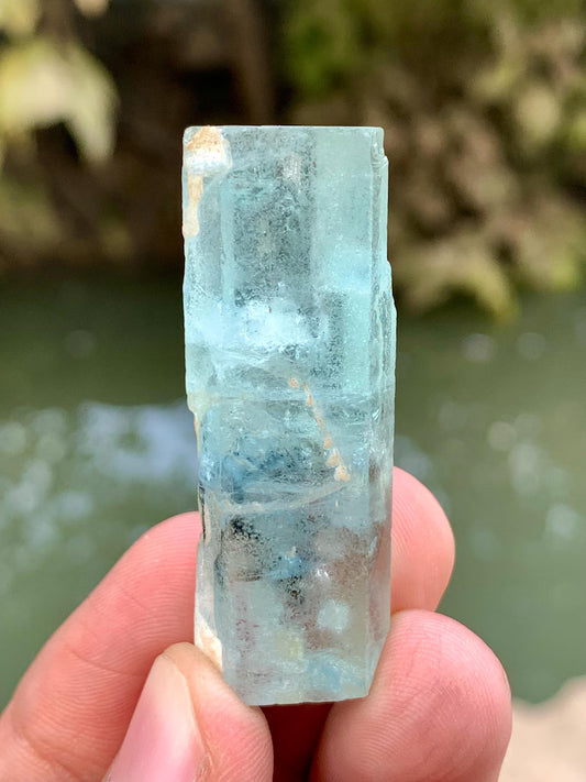 Natural Terminated Blue Aquamarine Crystal with Tourmaline from Pakistan - 17 Gram