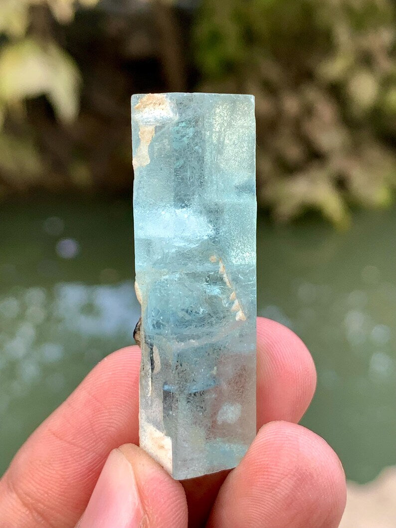 Natural Terminated Blue Aquamarine Crystal with Tourmaline from Pakistan - 17 Gram