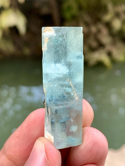 Natural Terminated Blue Aquamarine Crystal with Tourmaline from Pakistan - 17 Gram