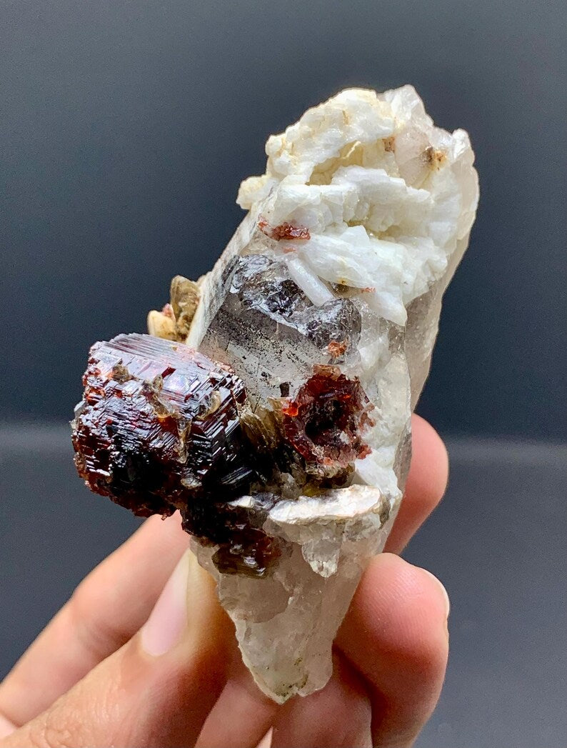 Red Spessartite Garnet Crystals with Albite and Quartz from Pakistan - 110 Gram