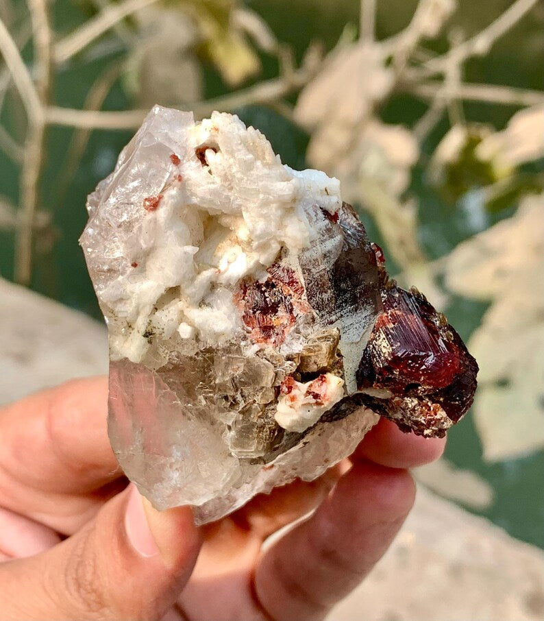 Red Spessartite Garnet Crystals with Albite and Quartz from Pakistan - 110 Gram