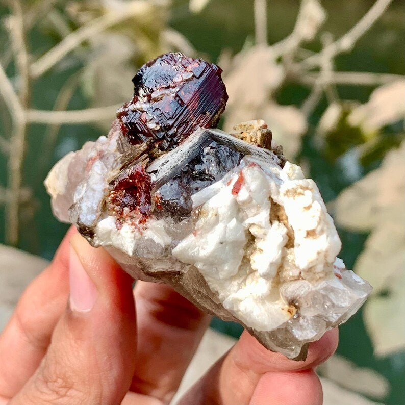 Red Spessartite Garnet Crystals with Albite and Quartz from Pakistan - 110 Gram