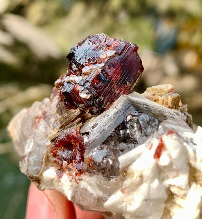 Red Spessartite Garnet Crystals with Albite and Quartz from Pakistan - 110 Gram