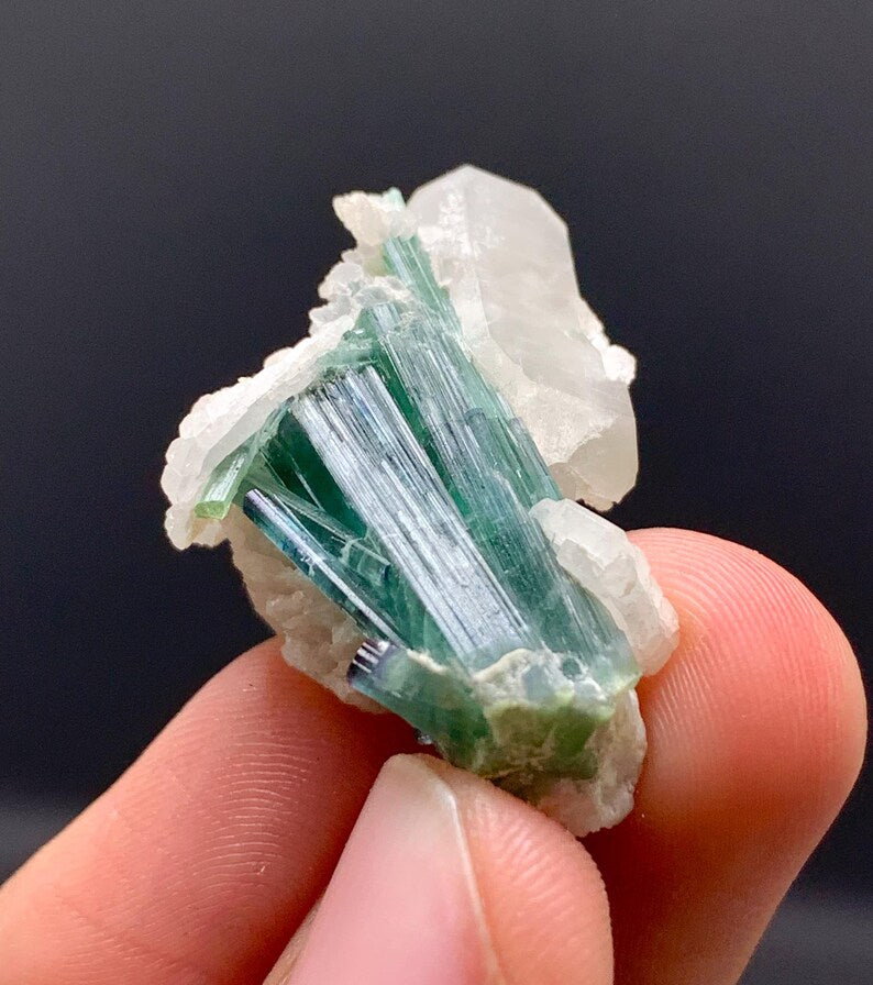 Indicolite Blue Tourmalines on Quartz from Afghanistan - 08 Grams