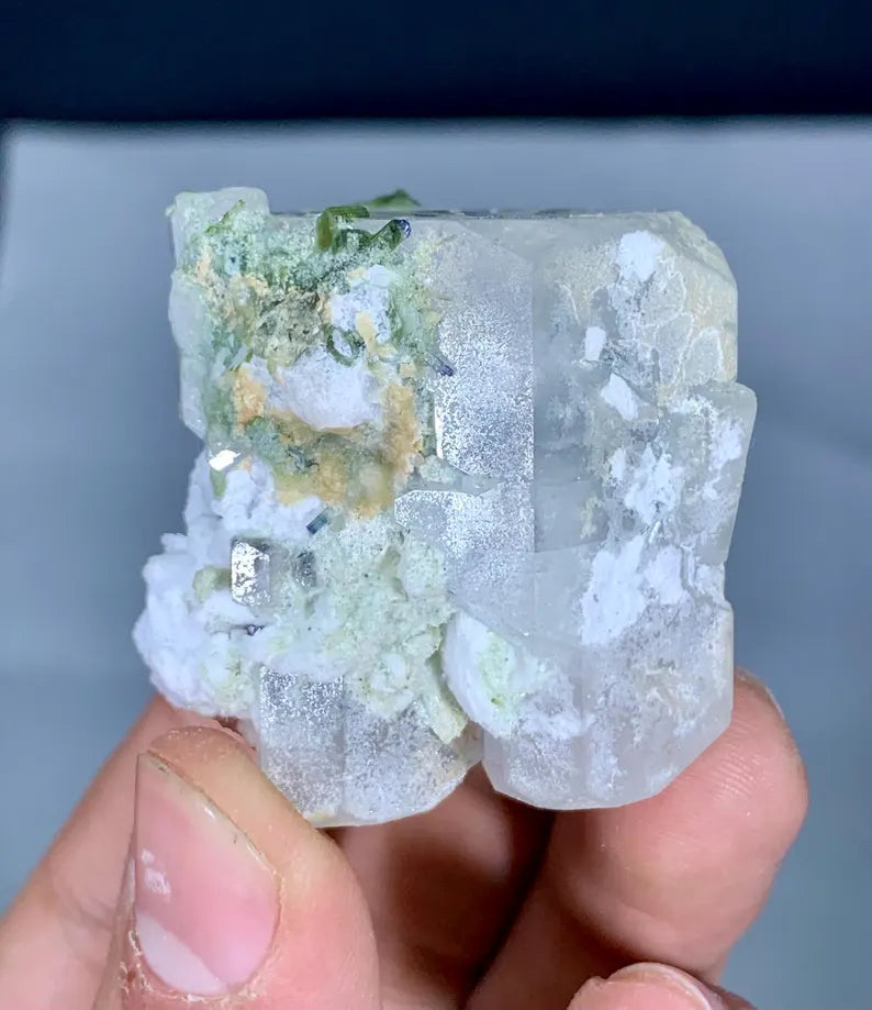 Aquamorganite Crystal with Green Tourmalines from Afghanistan - 64 Grams