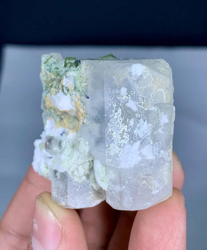 Aquamorganite Crystal with Green Tourmalines from Afghanistan - 64 Grams