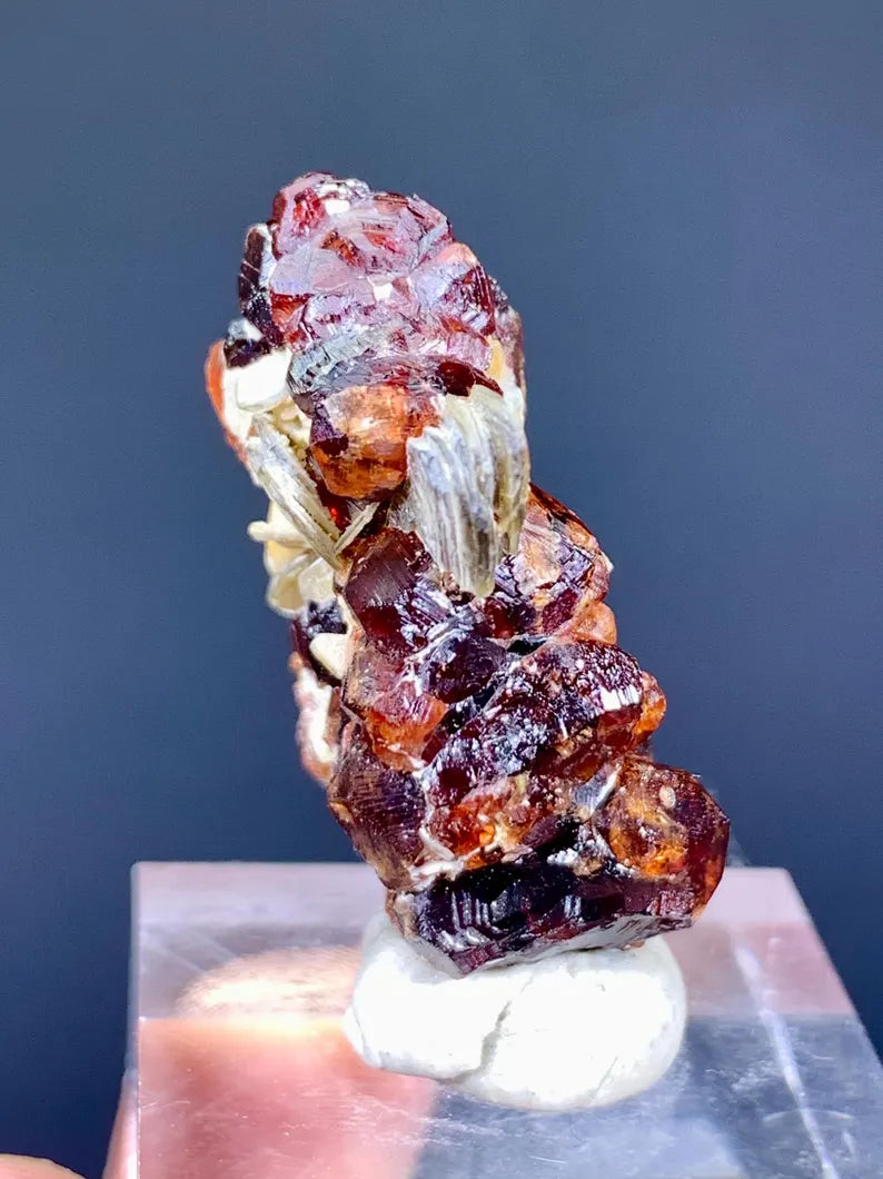 Etched Red Spessartite Garnet with Mica from Pakistan - 13 Gram