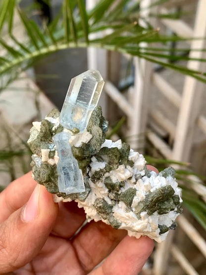 Diamond Cut Blue Aquamarine Crystals with Mica Specimen from Pakistan - 50 Gram
